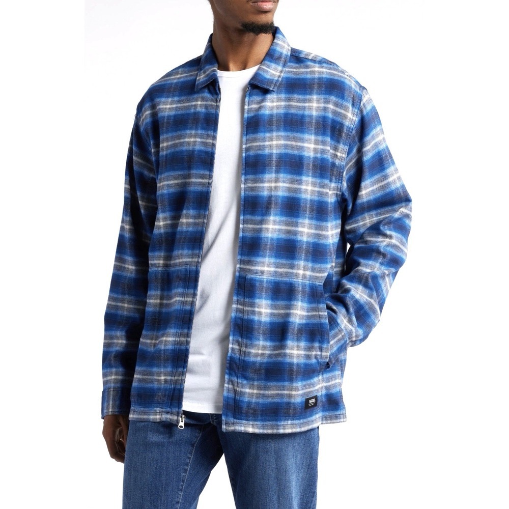 NEW! Vans Montwood Flannel Zip Shirt Jacket Loose Fit  Blue Mens SZ L